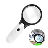 Lupe mit Licht, 3X 45X Leselupe, Hand-Schaft Lupen mit 3 LED Beleuchtete Licht, Handlupe mit...