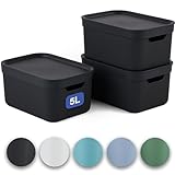Jive Dekobox 3er-Set Aufbewahrungsbox 5l mit Deckel, Kunststoff (PP recycelt), dunkelgrau, 3x5l...