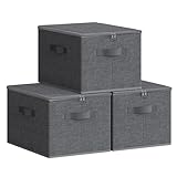 SONGMICS Aufbewahrungsbox mit Deckel, 3er Set, faltbare Stoffbox mit Griffen, Aufbewahrung für...