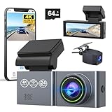 Dashcam Auto Vorne Hinten 4K/1080P WiFi Dash Cam mit 64GB SD Karte, Dual Auto Dashcam mit 24Std...