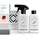 CREVIVE Lederpflege Set inkl. Lederreiniger & Lederlotion mit Aloe Vera + Schwamm + Tuch -...