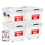 ATHLON TOOLS 4x 60 L Aufbewahrungsboxen mit Deckel, lebensmittelecht - Verschlussclips - 100%...