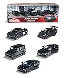 Majorette Black Edition 5er Geschenkset, 5 Fahrzeuge, Spielzeugautos mit Federung, Modelle: Audi R8,...