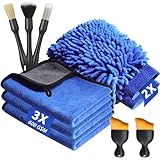KEYAYE 10 Stück Autopflege Set mit 3er Mikrofasertücher, Mikrofaser Waschhandschuh,...