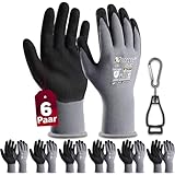 6 Paar Arbeitshandschuhe mit grip herren, mit Rutschfeste Nitril-Beschichtung Mechaniker Handschuhe,...